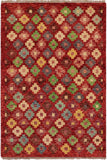 Eclectic Balochi Carlos Red/Blue Wool Rug - 3'3'' x 4'10''