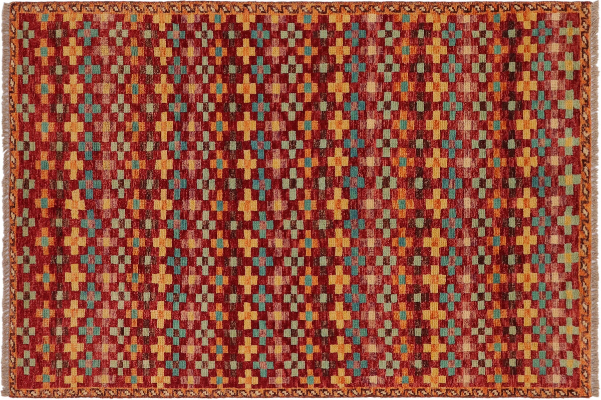 handmade Modern Balouchi Red Blue Hand Knotted RECTANGLE 100% WOOL area rug 3x5
