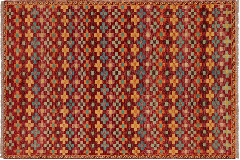 handmade Modern Balouchi Red Blue Hand Knotted RECTANGLE 100% WOOL area rug 3x5