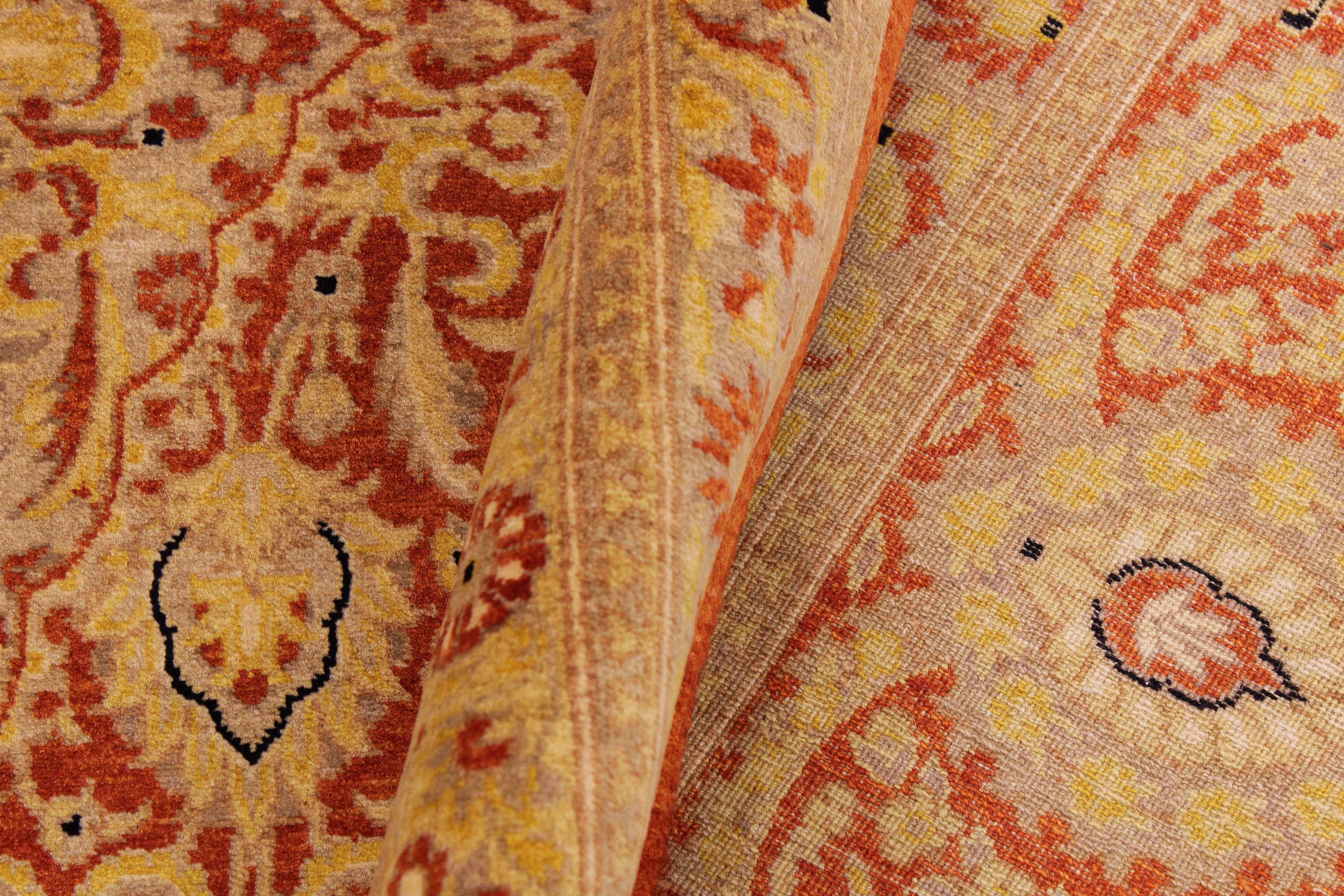 handmade Traditional Nauras Rust Gold Hand Knotted RECTANGLE 100% WOOL area rug 9 x 12