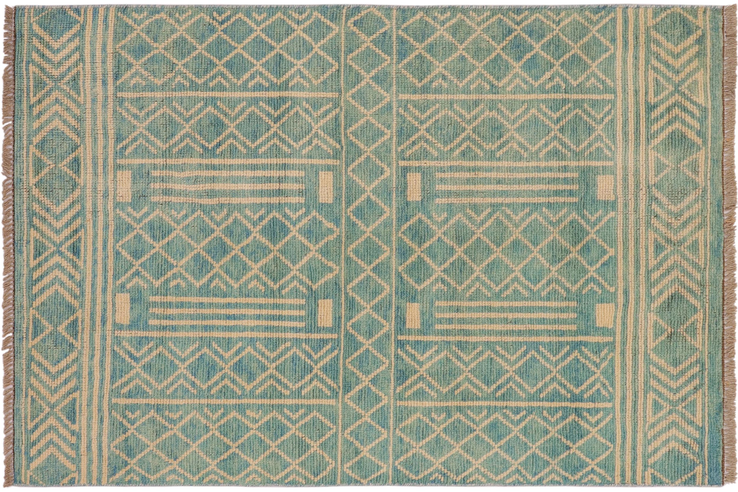handmade Modern Balouchi Blue Beige Hand Knotted RECTANGLE 100% WOOL area rug 3x5