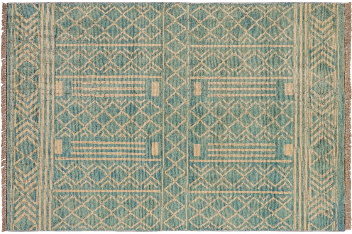 handmade Modern Balouchi Blue Beige Hand Knotted RECTANGLE 100% WOOL area rug 3x5