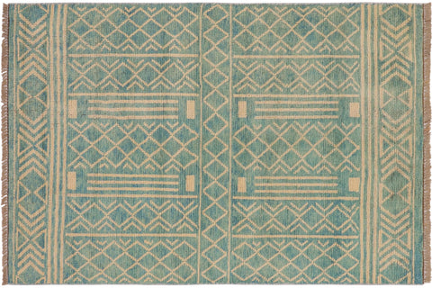 handmade Modern Balouchi Blue Beige Hand Knotted RECTANGLE 100% WOOL area rug 3x5
