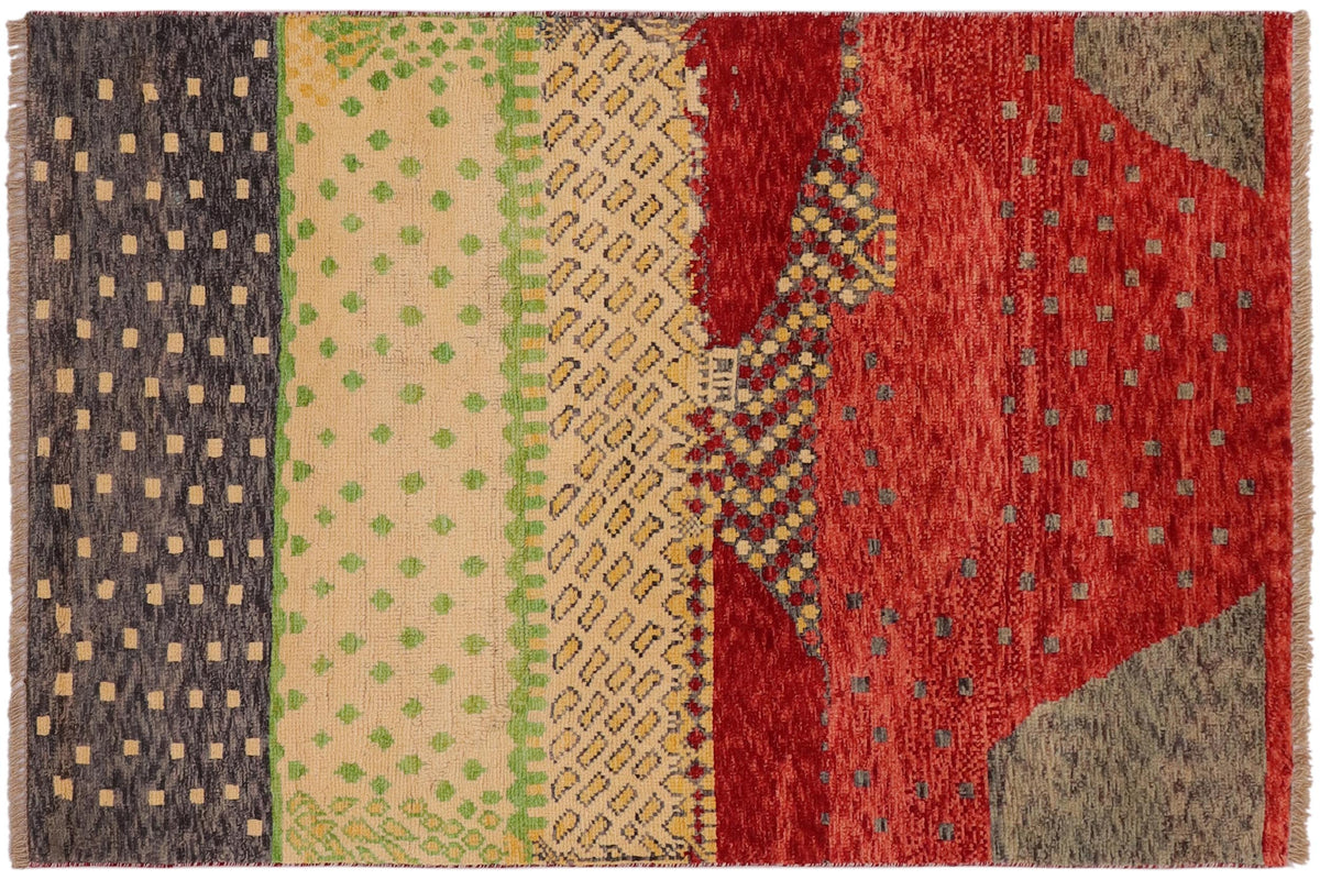 handmade Modern Balouchi Red Gray Hand Knotted RECTANGLE 100% WOOL area rug 3x5