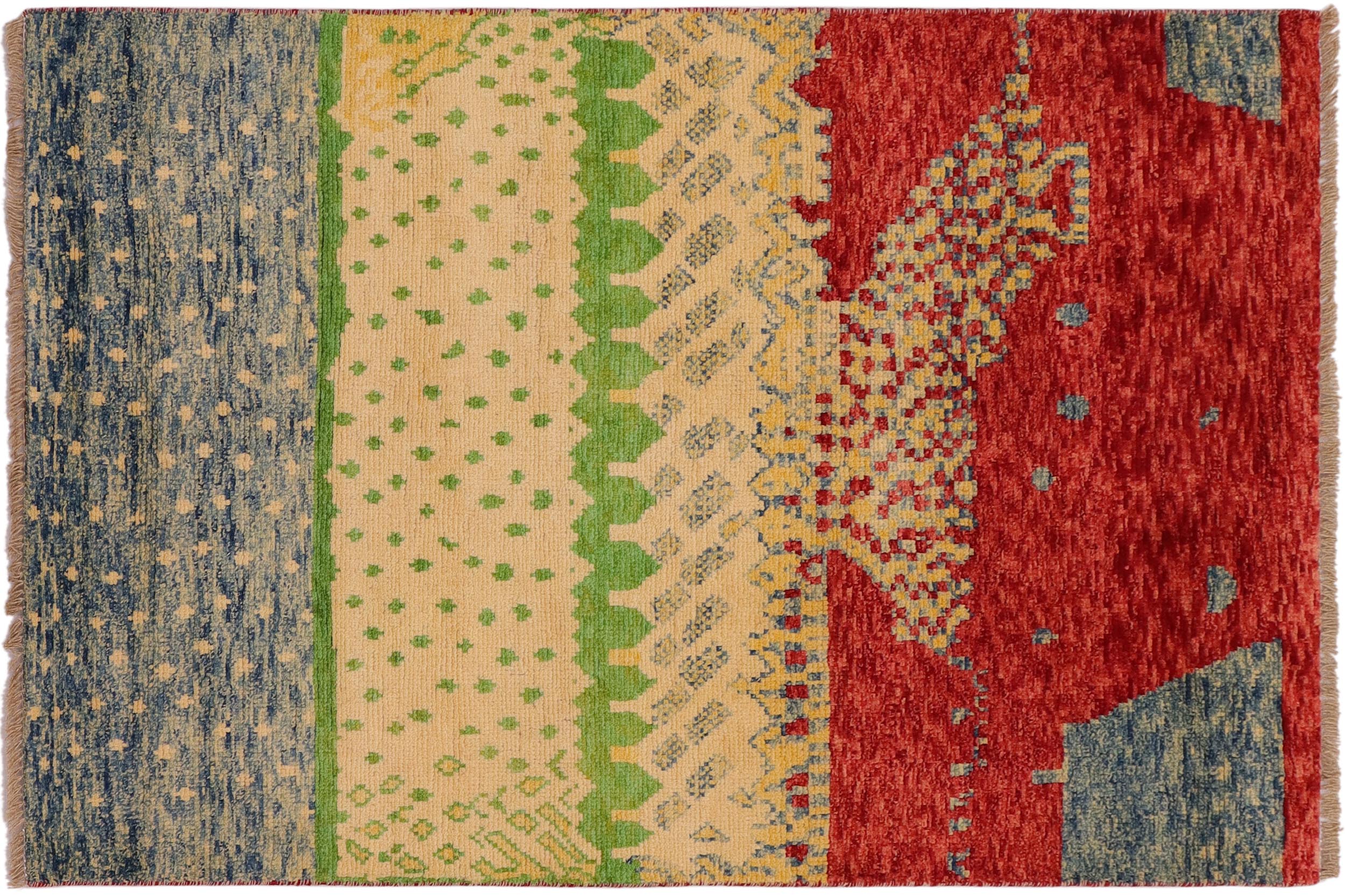 handmade Modern Balouchi Blue Red Hand Knotted RECTANGLE 100% WOOL area rug 3x5