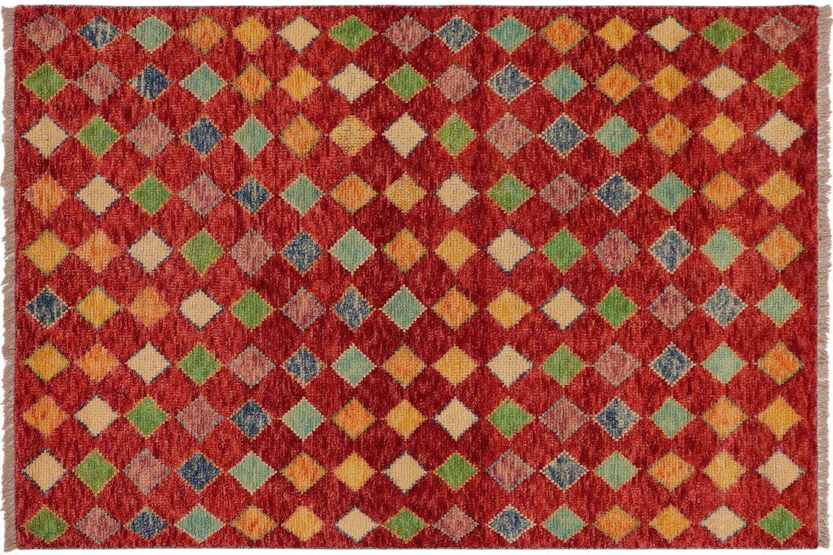 handmade Modern Balouchi Red Blue Hand Knotted RECTANGLE 100% WOOL area rug 3x5