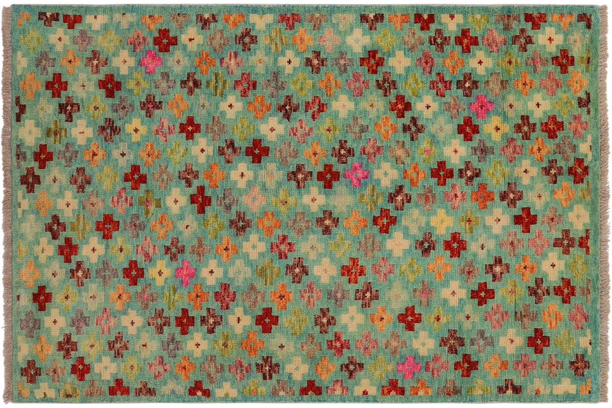 handmade Modern Balouchi Blue Rust Hand Knotted RECTANGLE 100% WOOL area rug 3x5
