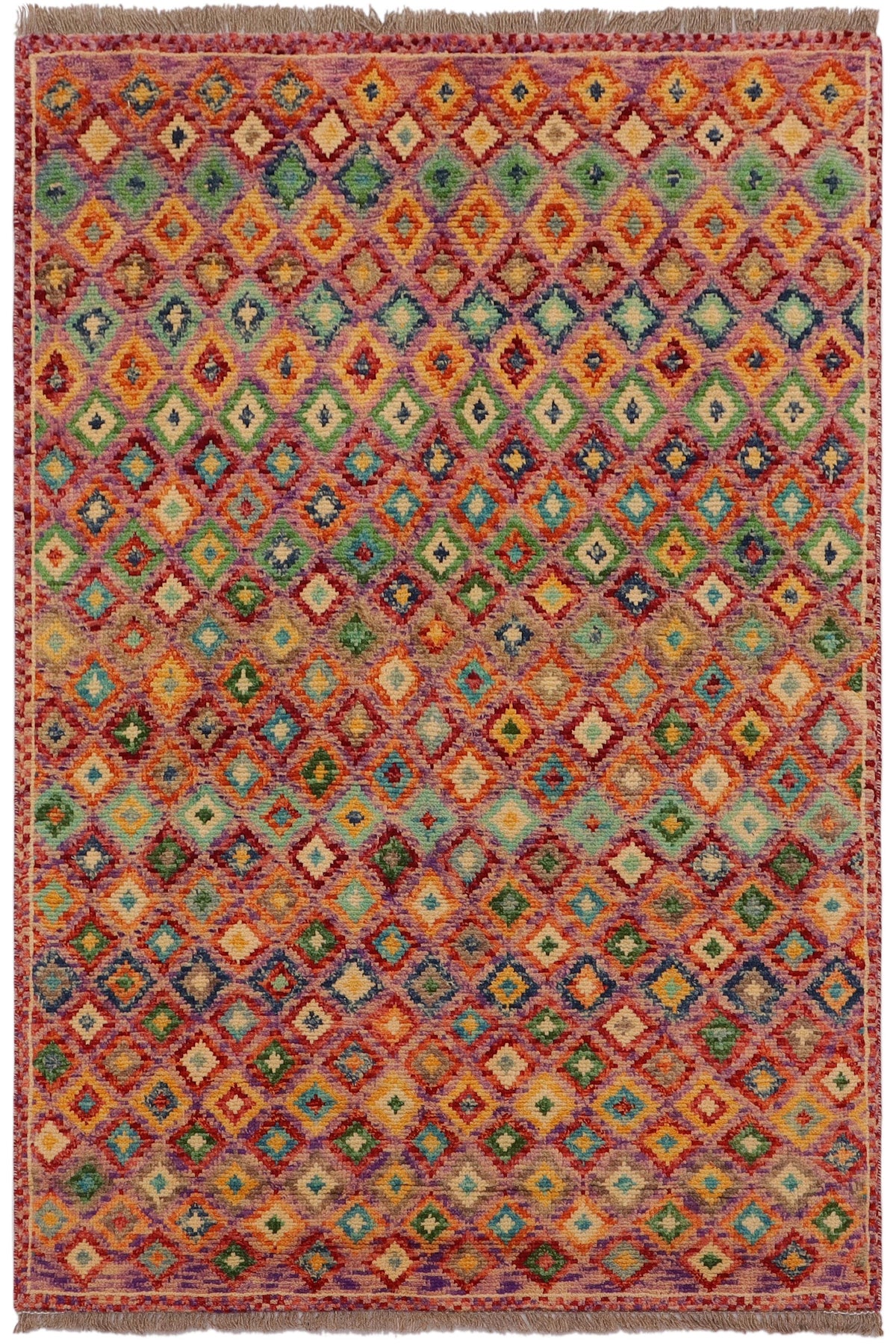 Contemporary Balochi Tiana Purple/Rust Wool Rug - 3'5''X4'11''
