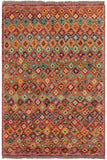 Contemporary Balochi Tiana Purple/Rust Wool Rug - 3'5'' x 4'11''