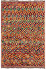 Contemporary Balochi Tiana Purple/Rust Wool Rug - 3'5''X4'11''