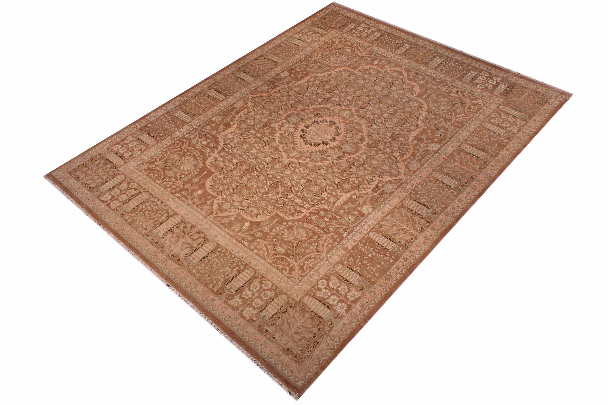 handmade Transitional Tajdar Brown Tan Hand Knotted RECTANGLE 100% WOOL area rug 9x12