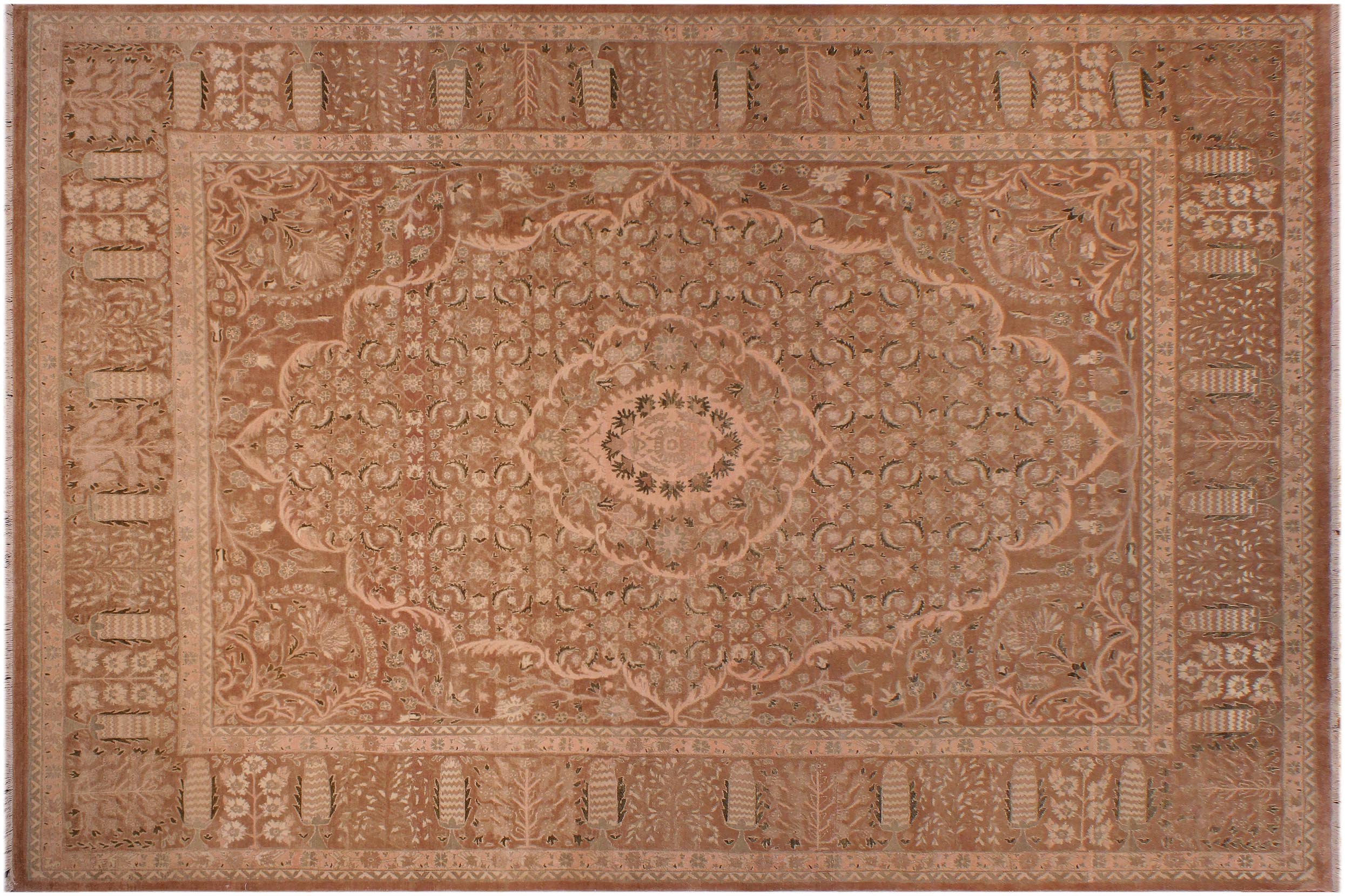 handmade Transitional Tajdar Brown Tan Hand Knotted RECTANGLE 100% WOOL area rug 9x12