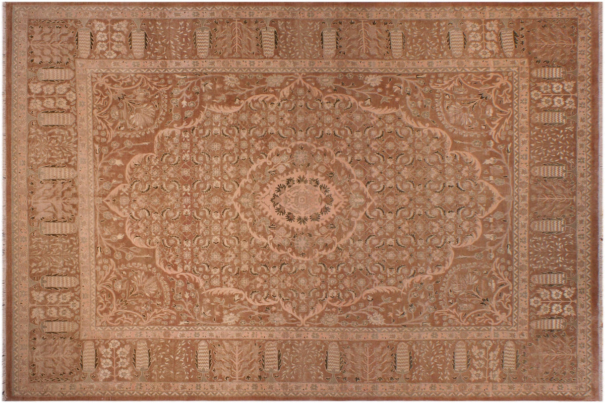 handmade Transitional Tajdar Brown Tan Hand Knotted RECTANGLE 100% WOOL area rug 9x12