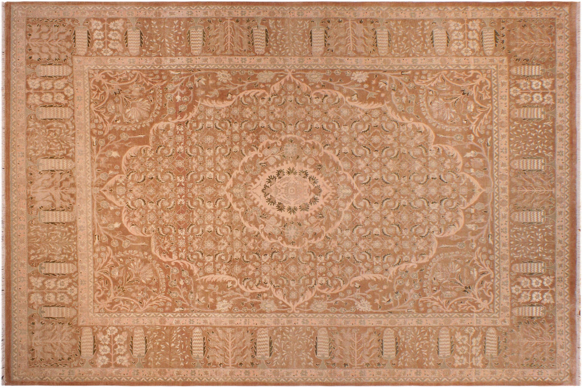 handmade Transitional Tajdar Brown Tan Hand Knotted RECTANGLE 100% WOOL area rug 9 x 12