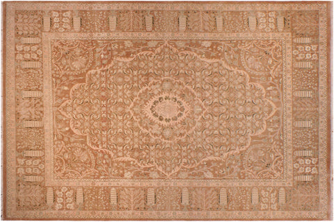 handmade Transitional Tajdar Brown Tan Hand Knotted RECTANGLE 100% WOOL area rug 9 x 12