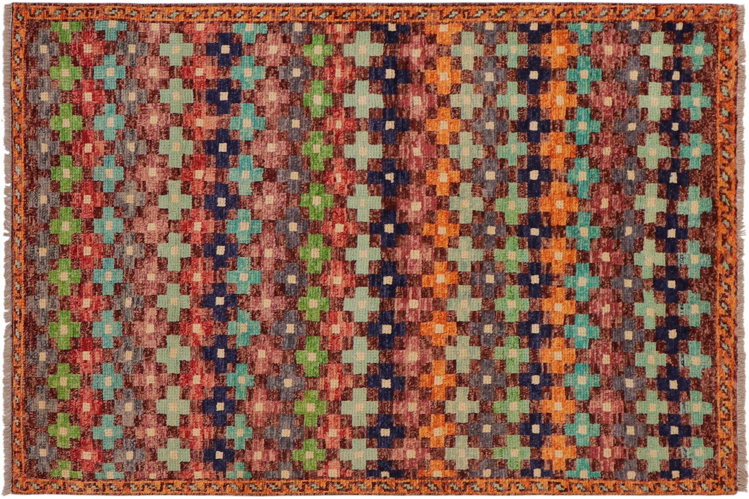 handmade Modern Balouchi Maroon Orange Hand Knotted RECTANGLE 100% WOOL area rug 3x5