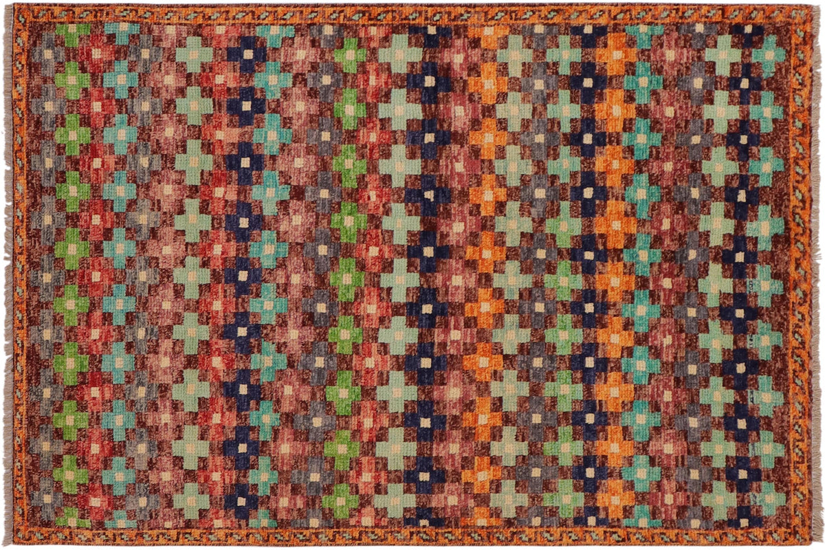 handmade Modern Balouchi Maroon Orange Hand Knotted RECTANGLE 100% WOOL area rug 3x5