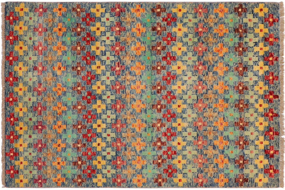 handmade Modern Balouchi Blue Red Hand Knotted RECTANGLE 100% WOOL area rug 3x5