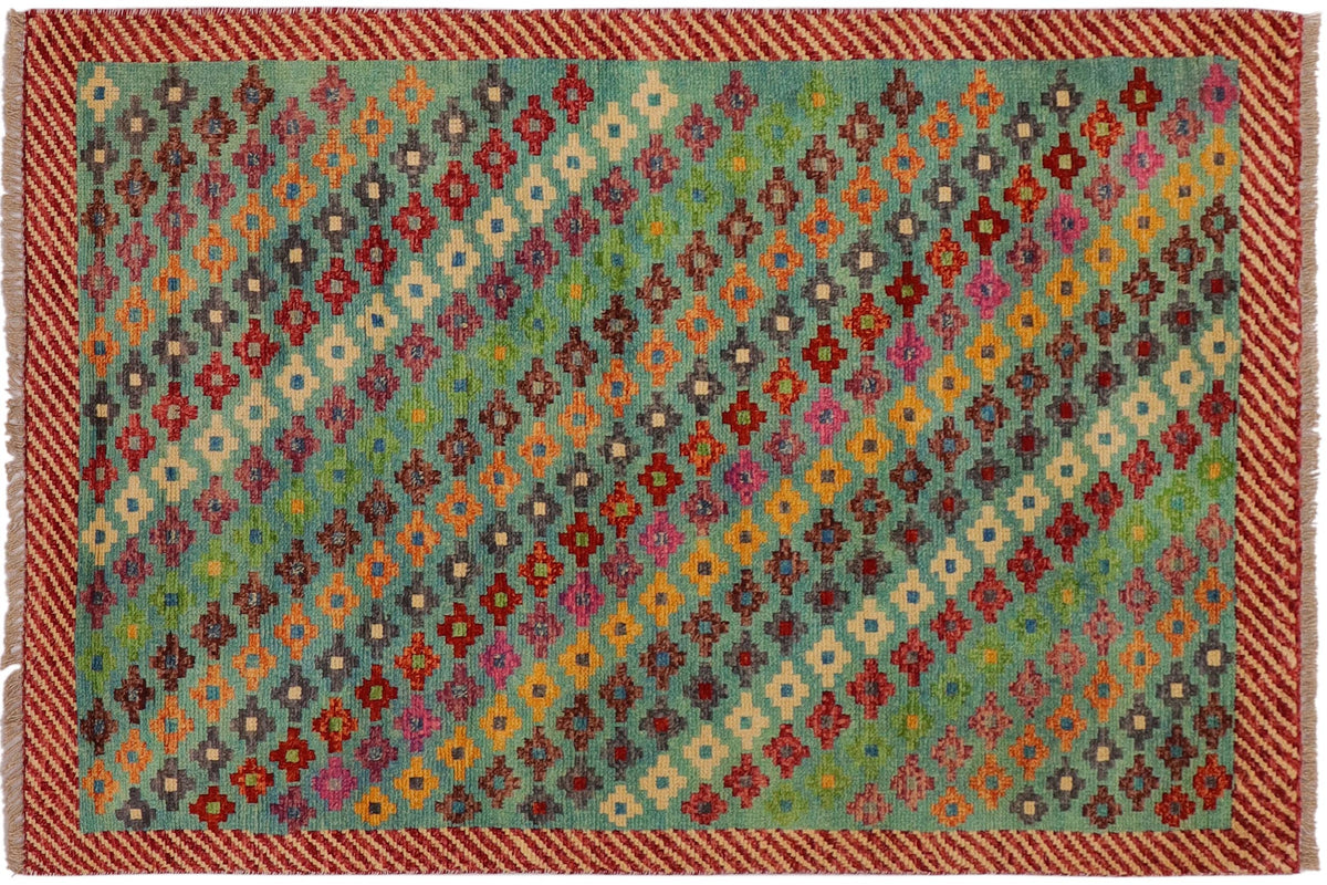 handmade Modern Balouchi Blue Red Hand Knotted RECTANGLE 100% WOOL area rug 3x5