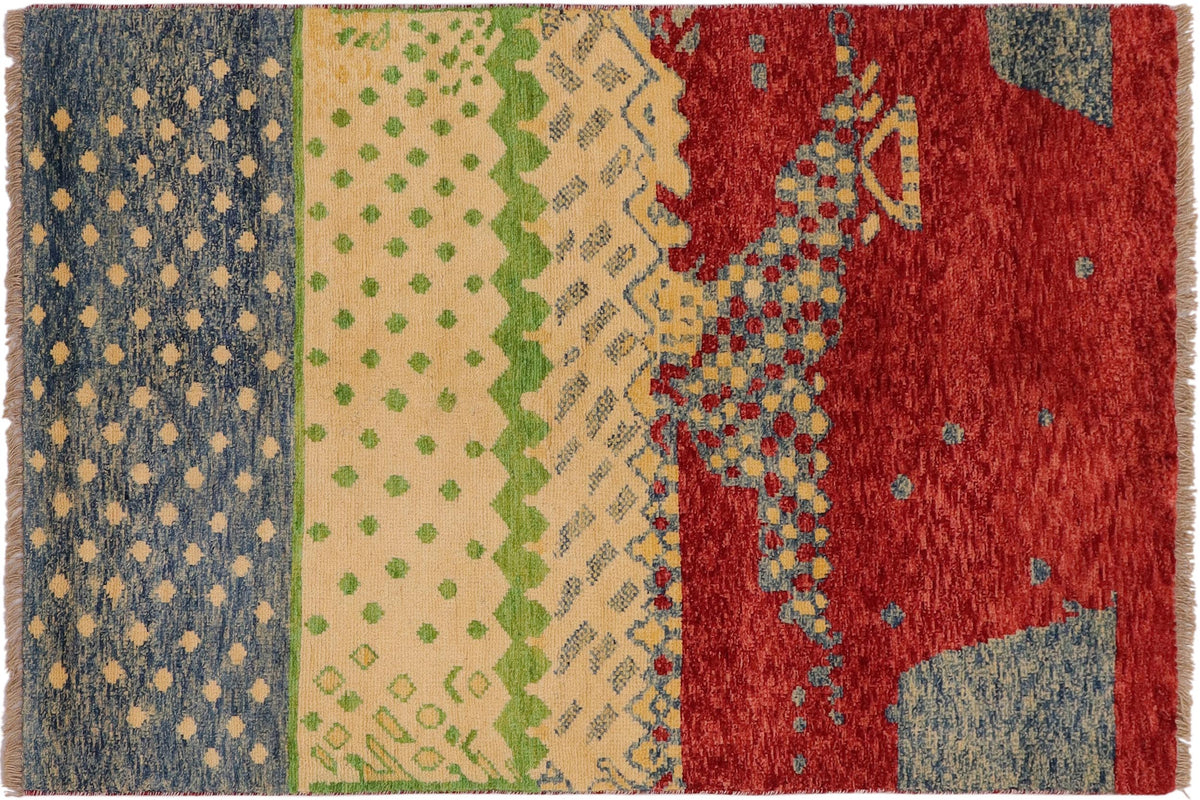 handmade Modern Balouchi Red Blue Hand Knotted RECTANGLE 100% WOOL area rug 3x5