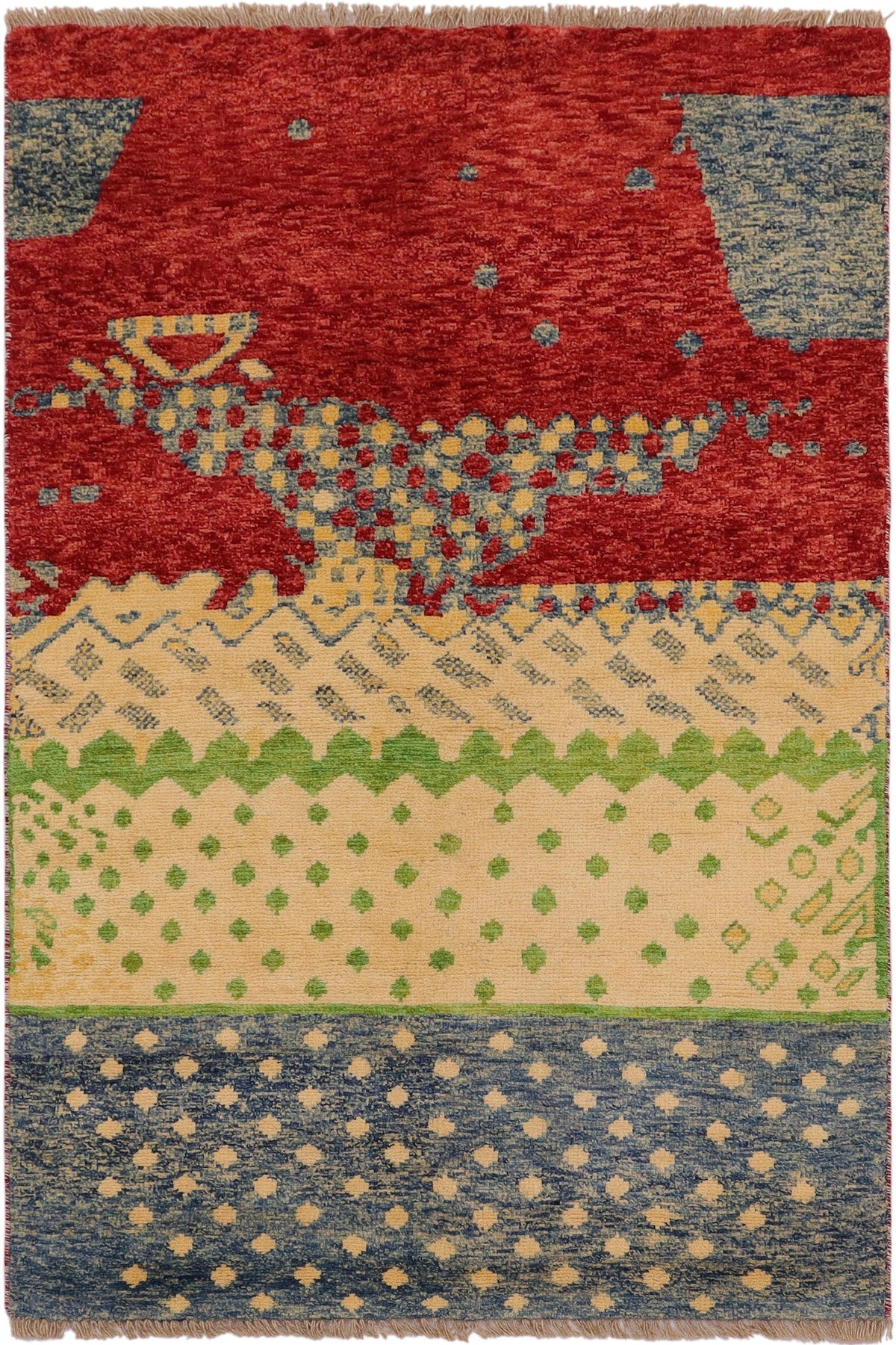 Modern Balochi Charlie Red/Blue Wool Rug - 3'0''X4'11''