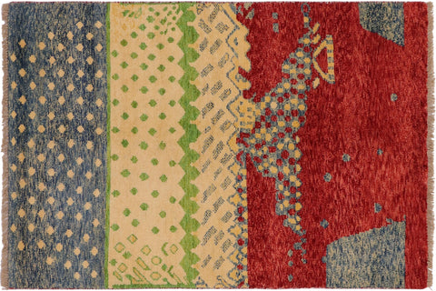 handmade Modern Balouchi Red Blue Hand Knotted RECTANGLE 100% WOOL area rug 3x5