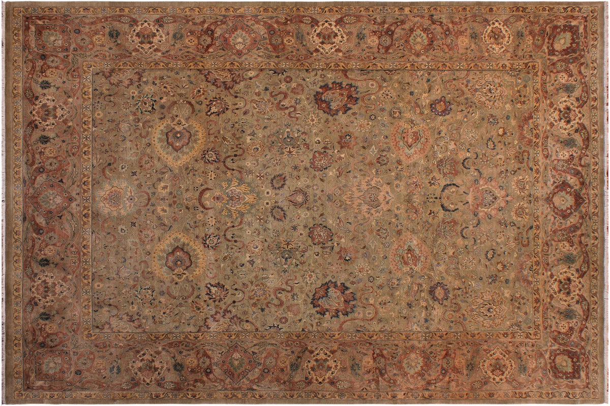 handmade Transitional Anmol Agra Taupe Beige Hand Knotted RECTANGLE 100% WOOL area rug 9x13