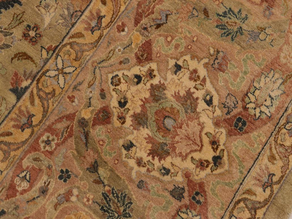 handmade Traditional Anmol Agra Taupe Beige Hand Knotted RECTANGLE 100% WOOL area rug 9x13