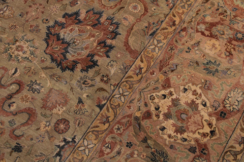 handmade Transitional Anmol Agra Taupe Beige Hand Knotted RECTANGLE 100% WOOL area rug 9x13