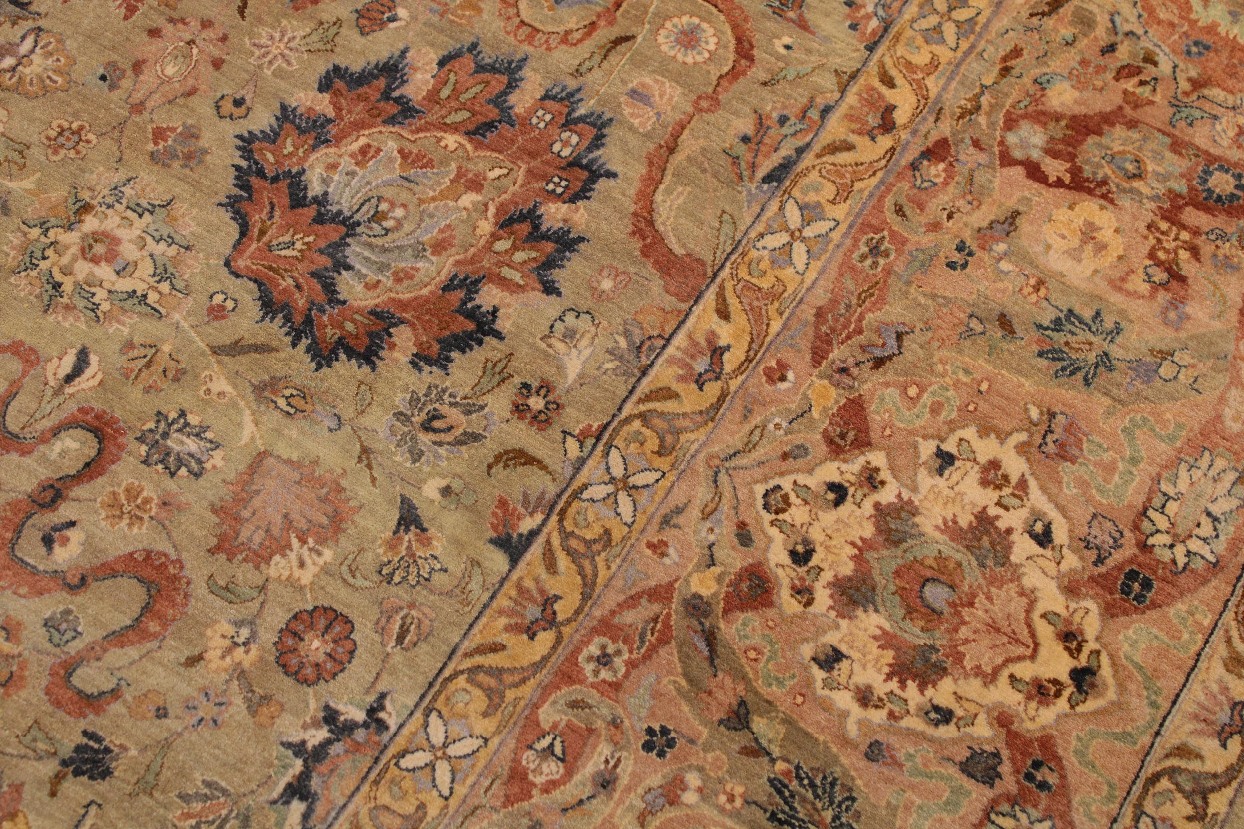 handmade Transitional Anmol Agra Taupe Beige Hand Knotted RECTANGLE 100% WOOL area rug 9 x 13