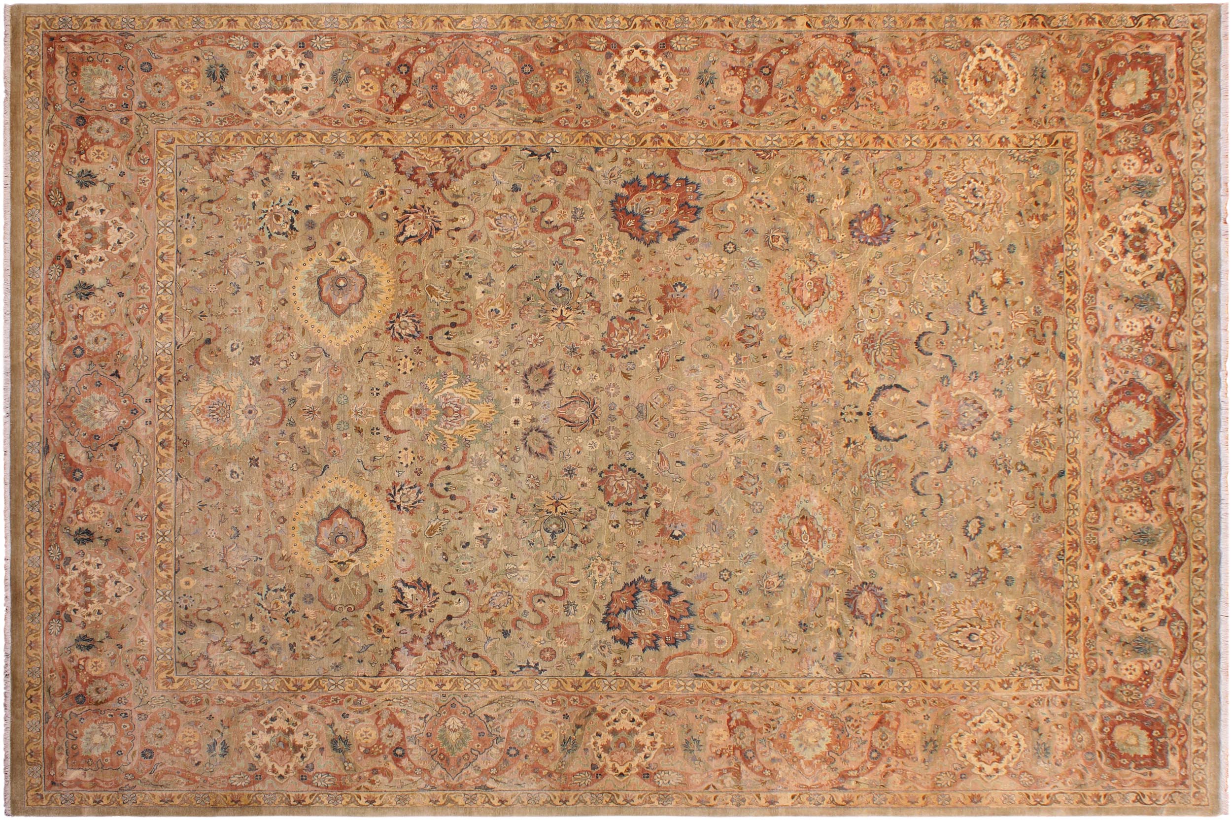 handmade Transitional Anmol Agra Taupe Beige Hand Knotted RECTANGLE 100% WOOL area rug 9 x 13