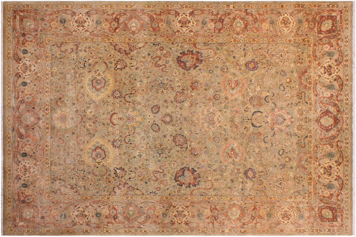 handmade Transitional Anmol Agra Taupe Beige Hand Knotted RECTANGLE 100% WOOL area rug 9 x 13