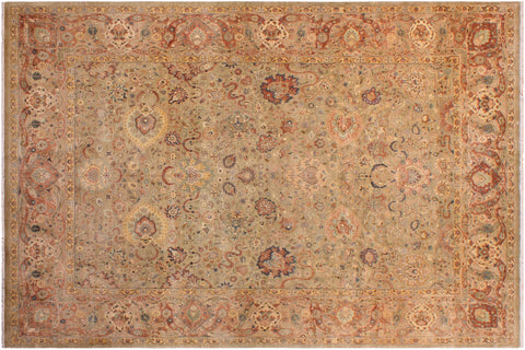 handmade Transitional Anmol Agra Taupe Beige Hand Knotted RECTANGLE 100% WOOL area rug 9 x 13
