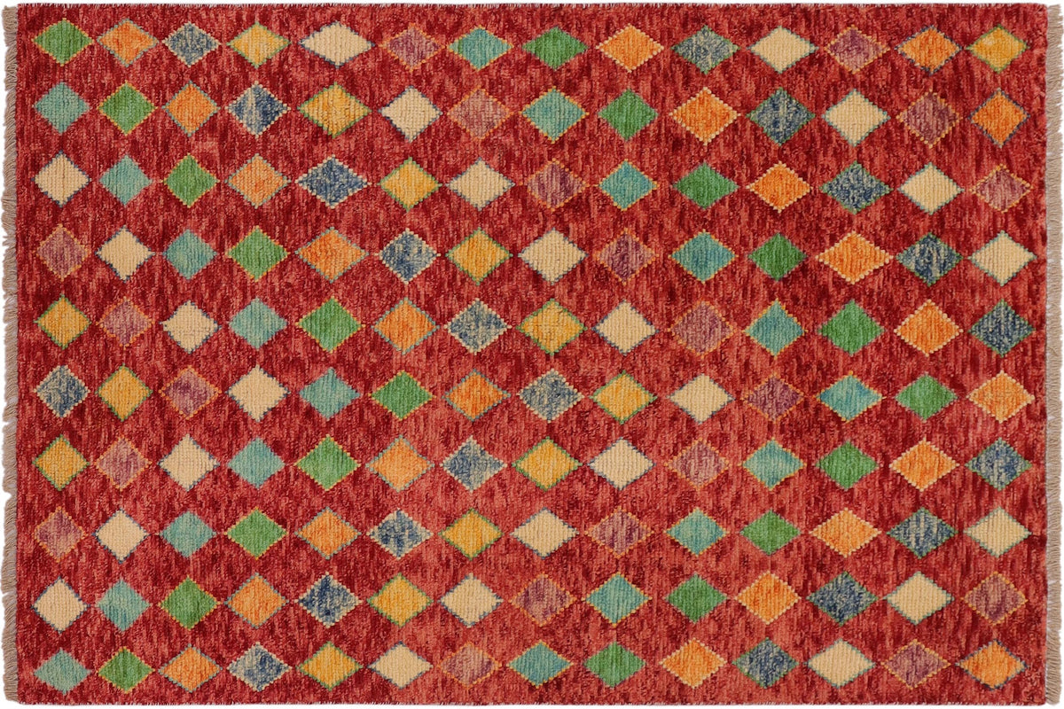 handmade Modern Balouchi Red Blue Hand Knotted RECTANGLE 100% WOOL area rug 3x5