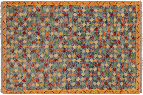 handmade Modern Balouchi Blue Gold Hand Knotted RECTANGLE 100% WOOL area rug 4x5