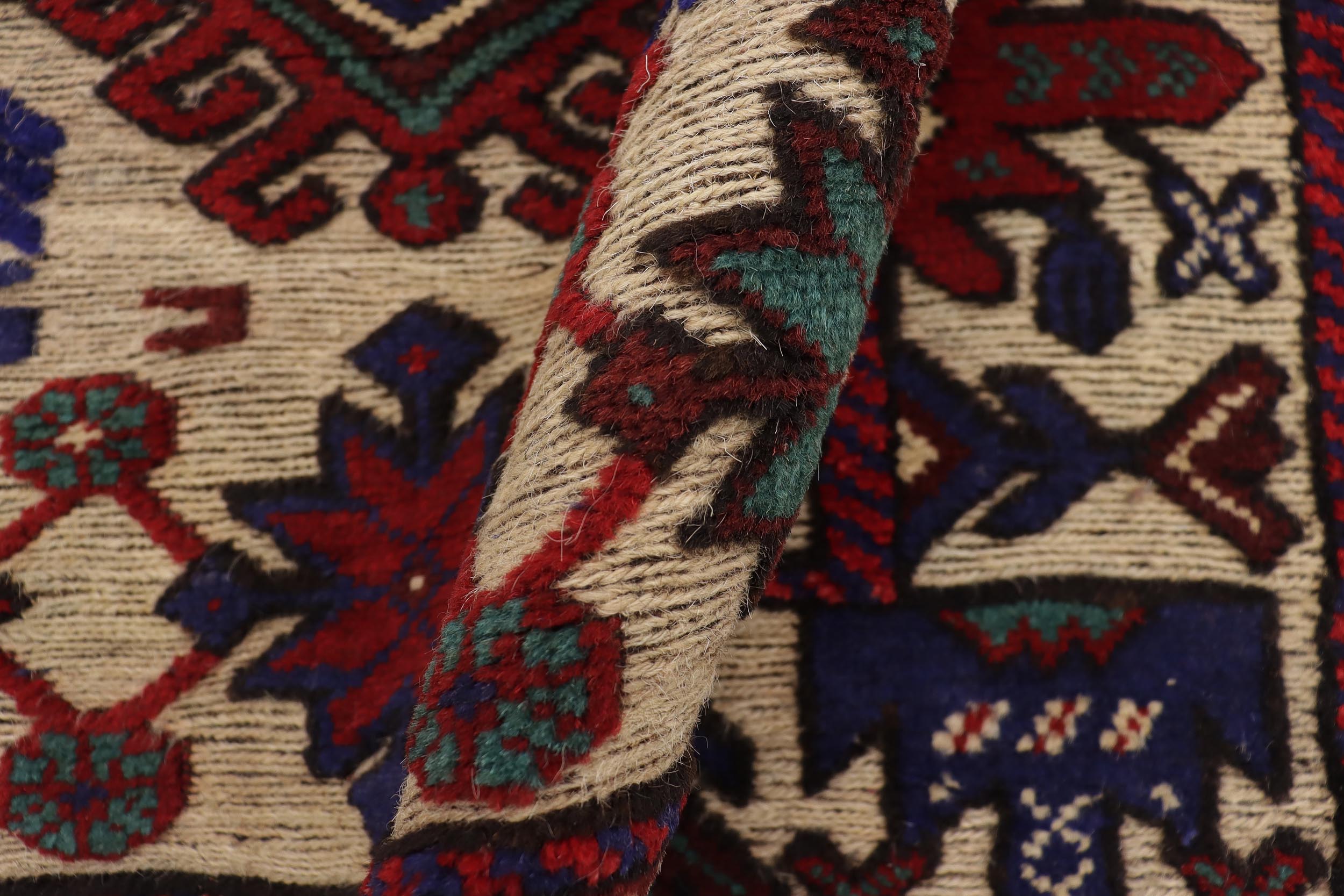 handmade Geometric Balouchi Red Beige Hand Knotted RECTANGLE 100% WOOL area rug 3x5