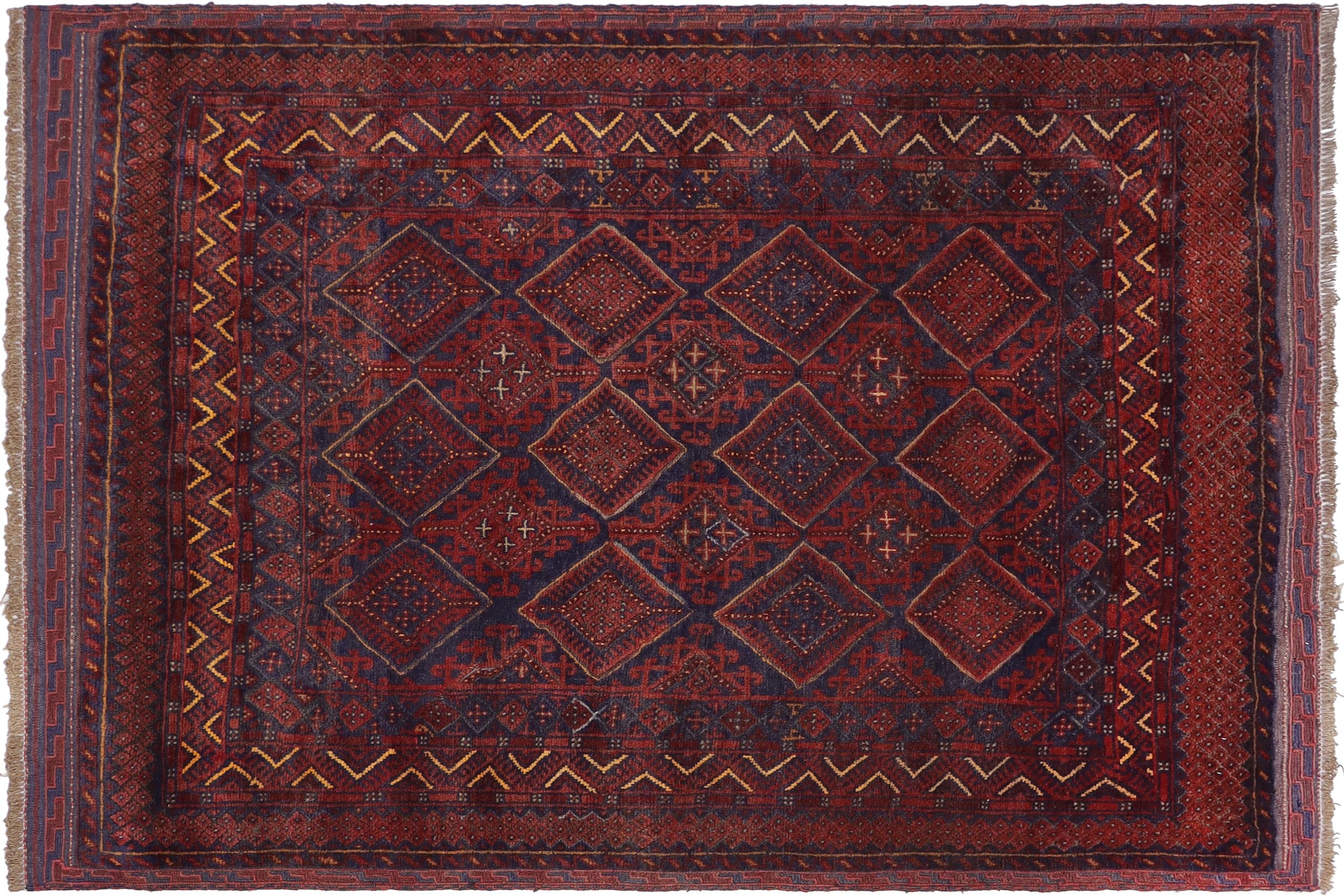 handmade Geometric Balouchi Red Blue Hand Knotted RECTANGLE 100% WOOL area rug 5x6