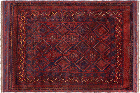 handmade Geometric Balouchi Red Blue Hand Knotted RECTANGLE 100% WOOL area rug 5x6