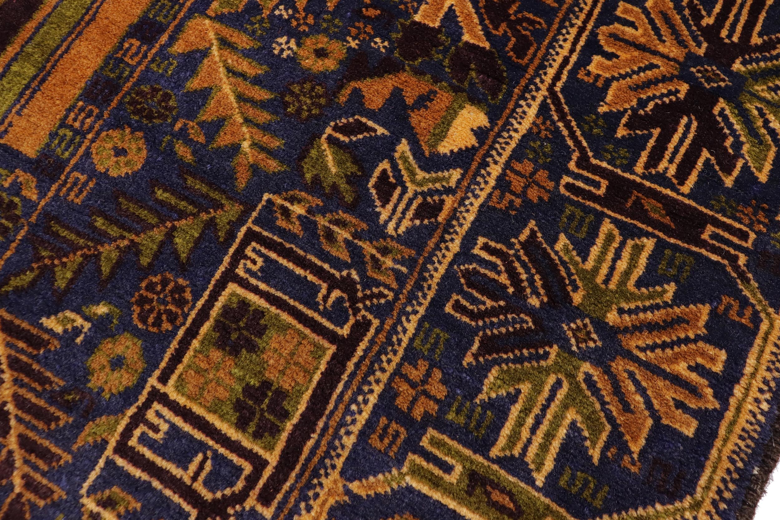 handmade Geometric Balouchi Blue Brown Hand Knotted RECTANGLE 100% WOOL area rug 4x7