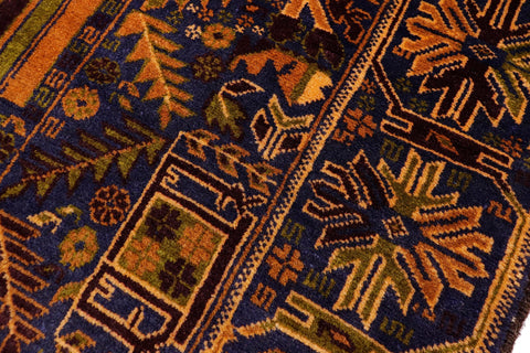 handmade Geometric Balouchi Blue Brown Hand Knotted RECTANGLE 100% WOOL area rug 4x7