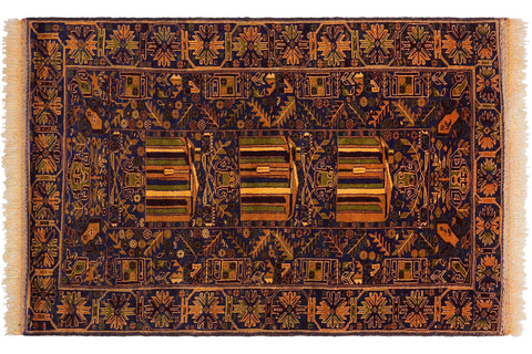 handmade Geometric Balouchi Blue Brown Hand Knotted RECTANGLE 100% WOOL area rug 4x7