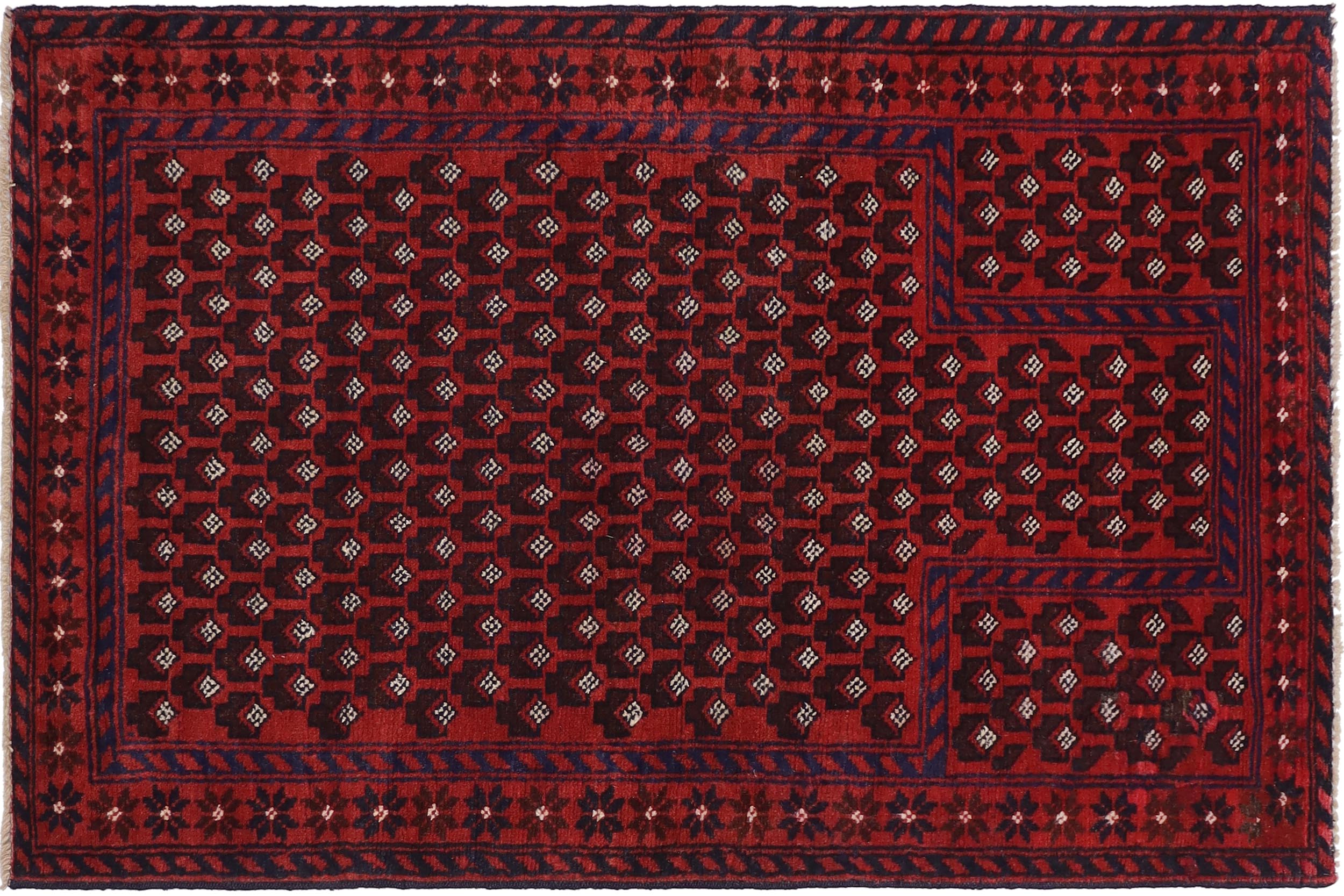 handmade Geometric Balouchi Red Blue Hand Knotted RECTANGLE 100% WOOL area rug 3x5