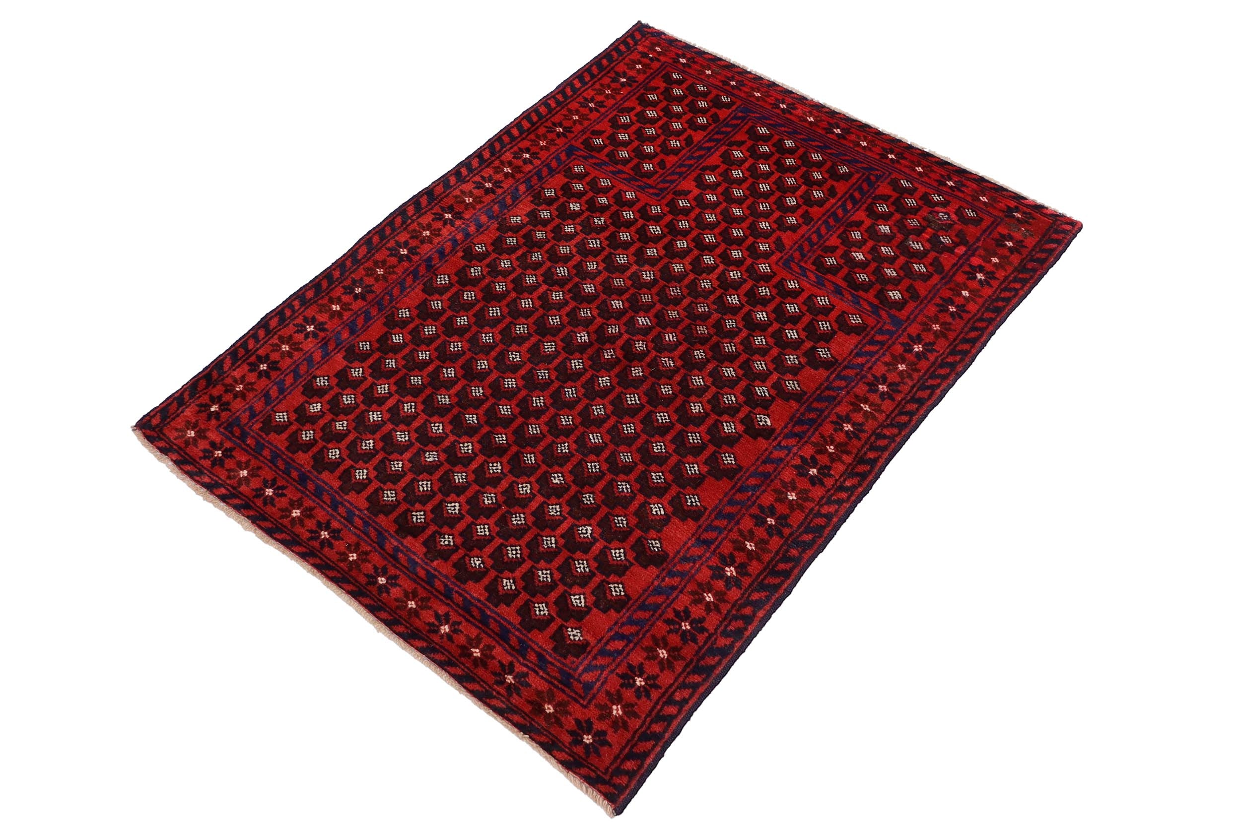 handmade Geometric Balouchi Red Blue Hand Knotted RECTANGLE 100% WOOL area rug 3x5