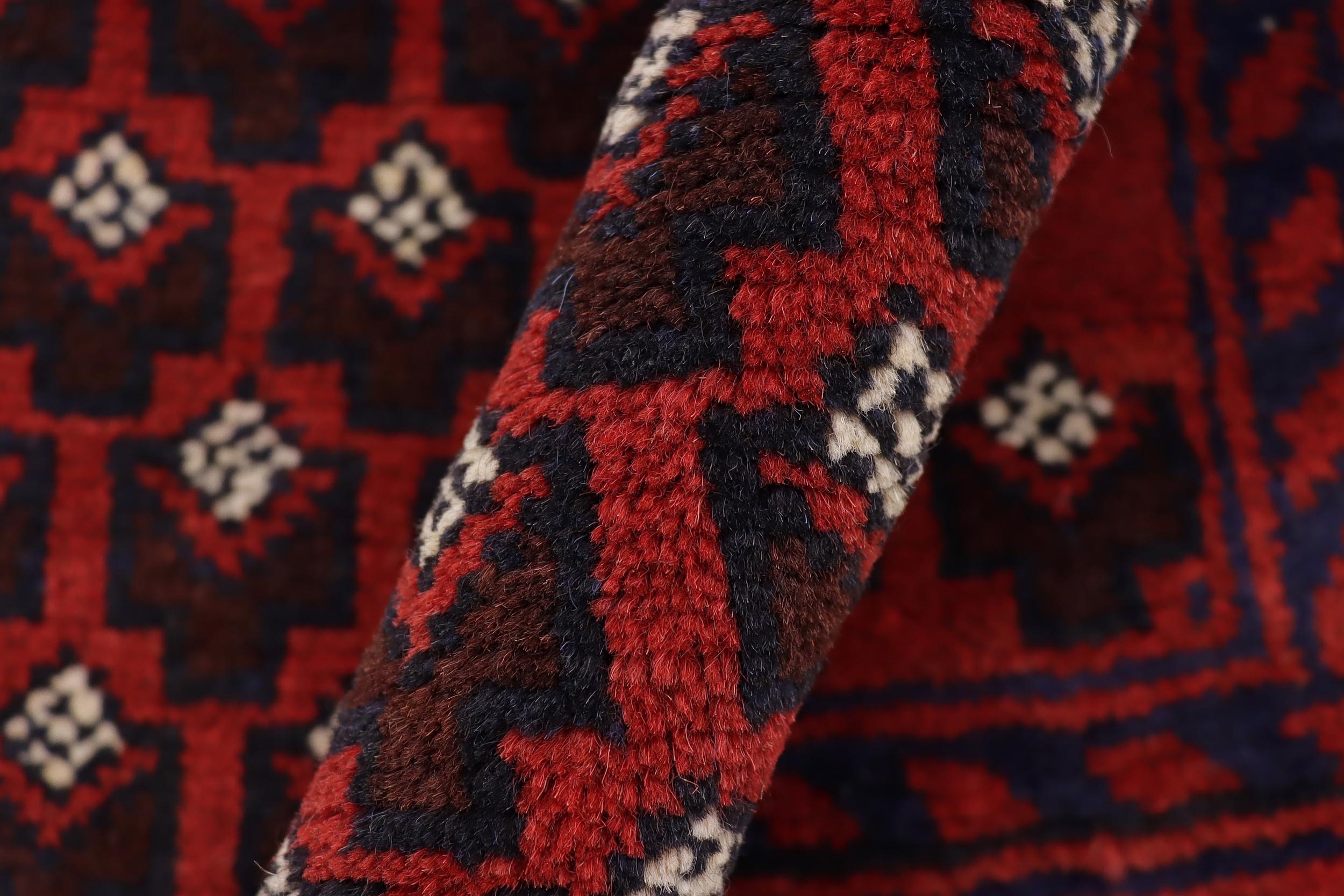 handmade Geometric Balouchi Red Blue Hand Knotted RECTANGLE 100% WOOL area rug 3x5