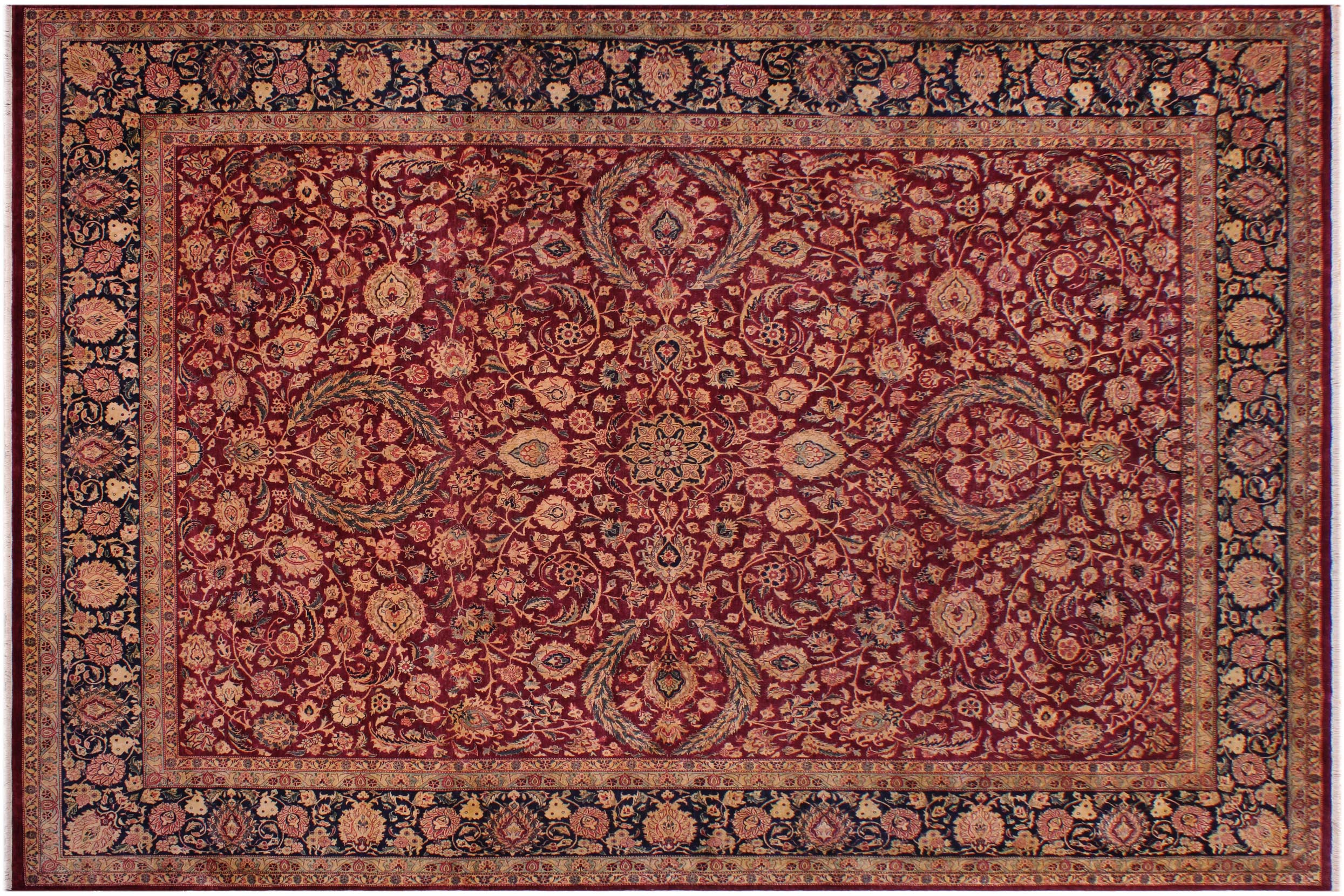 handmade Traditional Dabir Maroon Blue Hand Knotted RECTANGLE 100% WOOL area rug 9x12