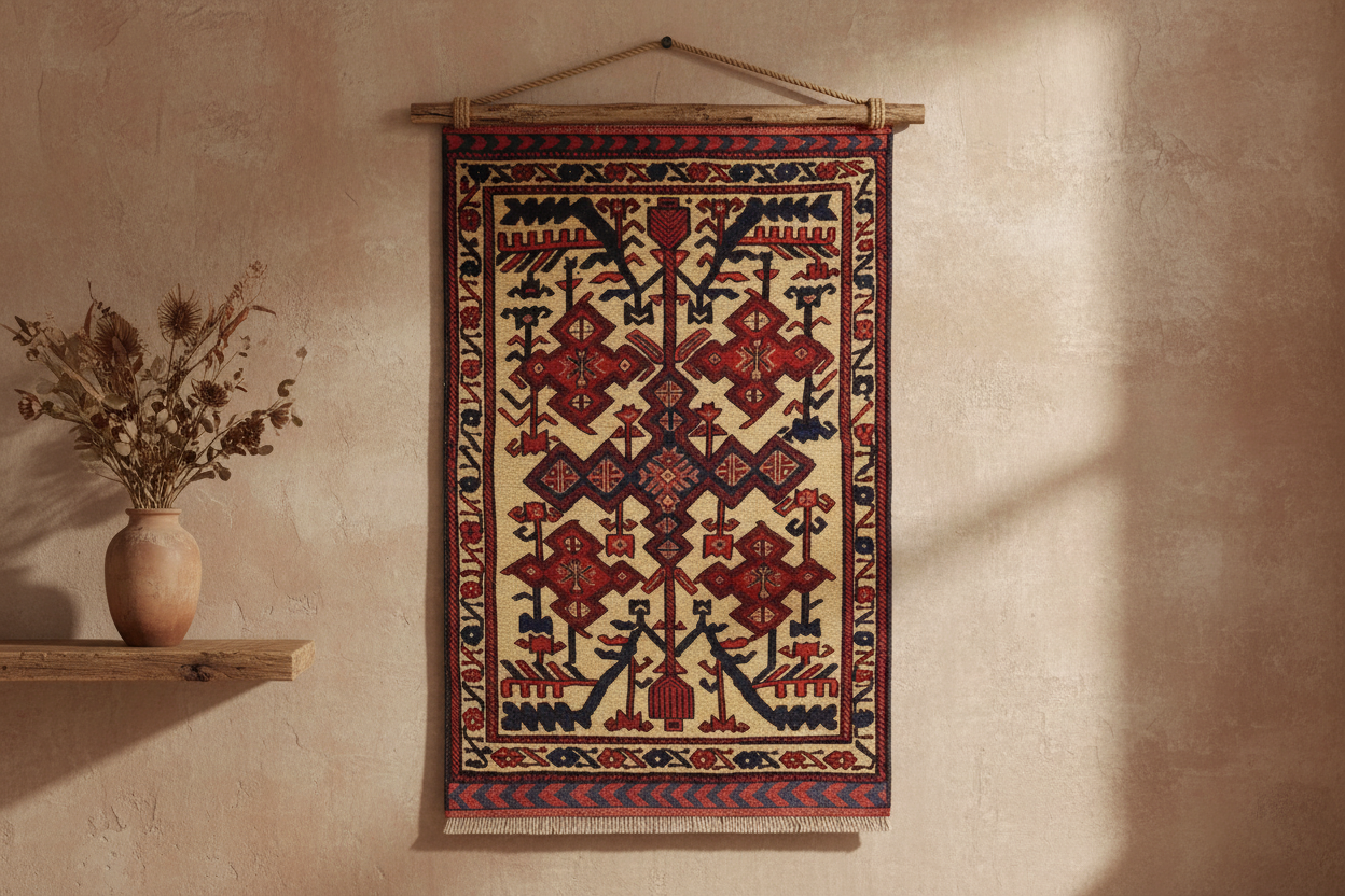 handmade Geometric Balouchi Tan Red Hand Knotted RECTANGLE 100% WOOL area rug 3x4