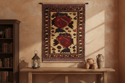 handmade Geometric Balouchi Tan Red Hand Knotted RECTANGLE 100% WOOL area rug 3x4