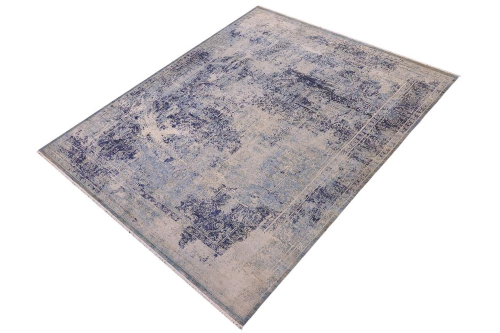 handmade Modern Modern Blue Gray Hand Knotted RECTANGLE WOOL&SILK area rug 8X10