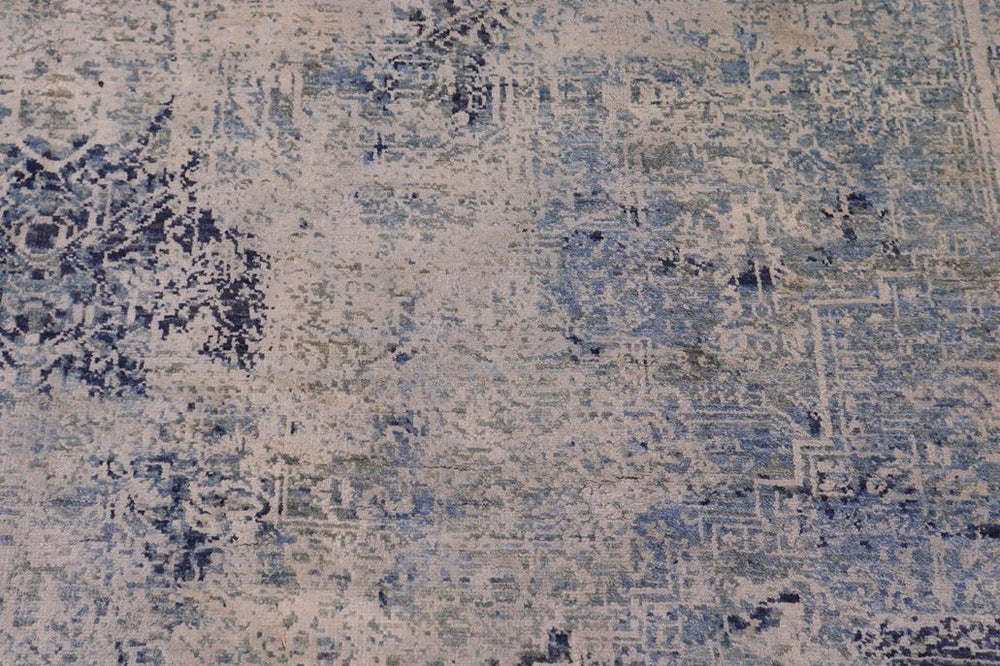 handmade Modern Modern Blue Gray Hand Knotted RECTANGLE WOOL&SILK area rug 8X10