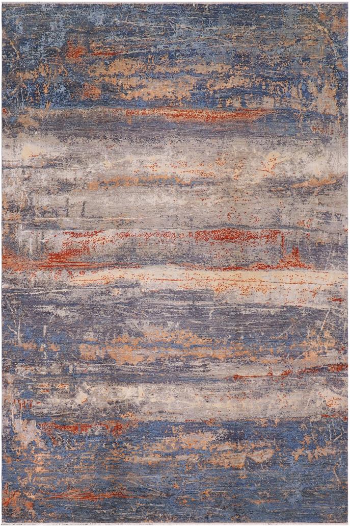 handmade Modern Modern Blue Rust Hand Knotted RECTANGLE WOOL&SILK area rug 10X14